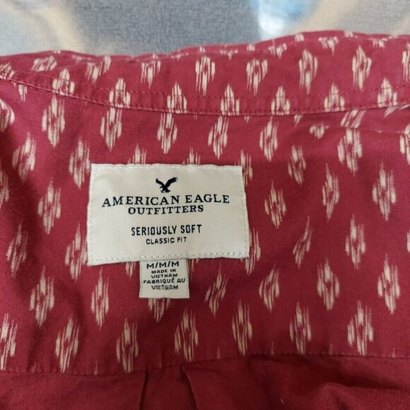 American Eagle Outfitters Classic Fit Rust Geometric Button Shirt Men’s Medium - Picture 5 of 5